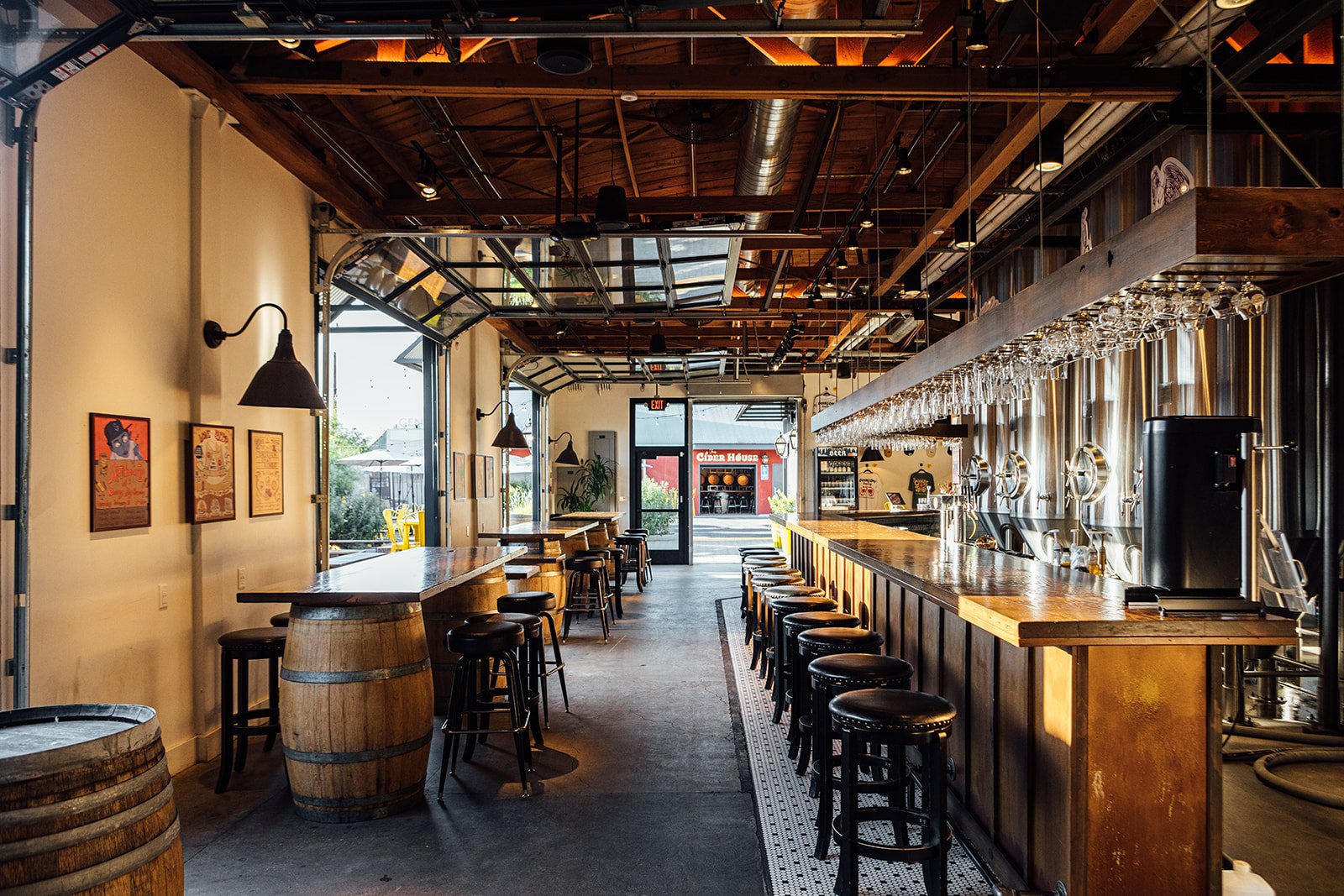 A view from the back of the brewery tap room facing the front entrance