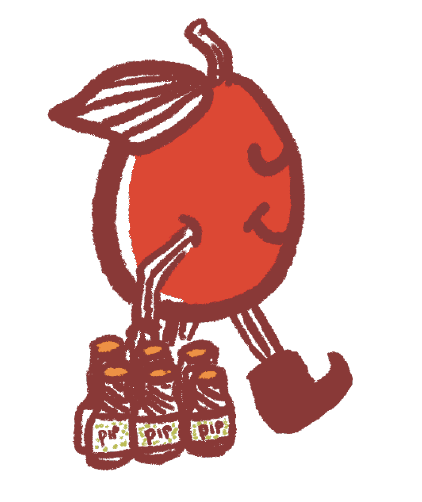 an apple dude with a 6 pack of cider