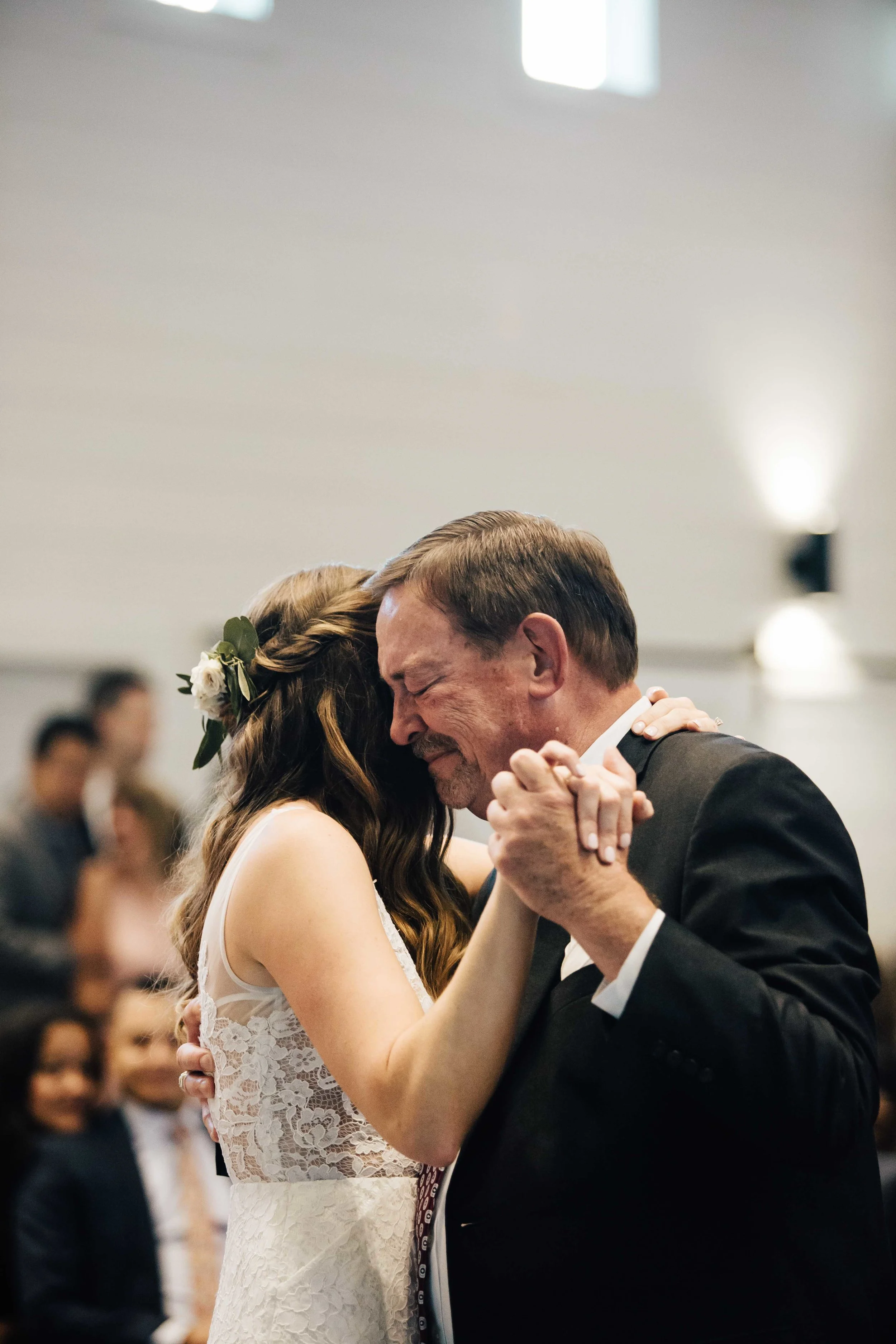 Beautiful photo of the Father of the Bride fighting tears during the Father Daughter Dance at Chestnut Ridge in Asheville, North Carolina, Music played by Benjamin T Warner DJ & Musician, Photography by Amanda Sutton Photography