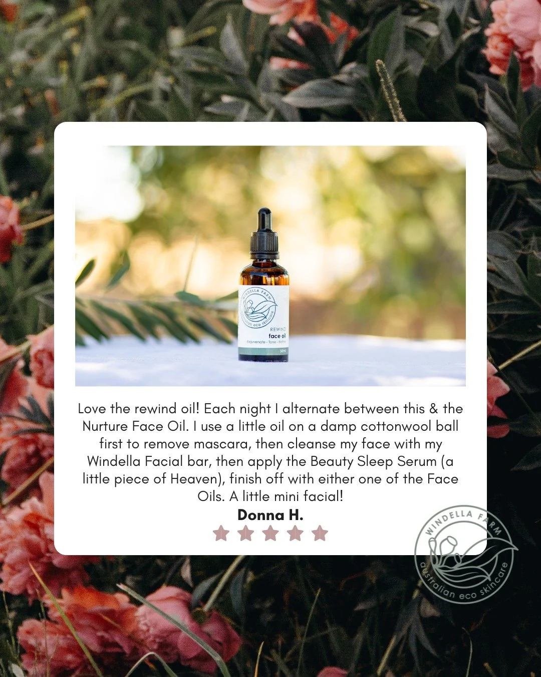 Rewind Face Oil... it's this good!

#WindellaFarm #NaturalSkincareAustralia #HealthySkinJourney #CrueltyFreeBeauty #GlowingSkinNaturally #NourishYourSkin #SensitiveSkinFriendly #MatureSkinCare #faceoil #AustralianMade #EcoFriendlySkincare #SupportLoc