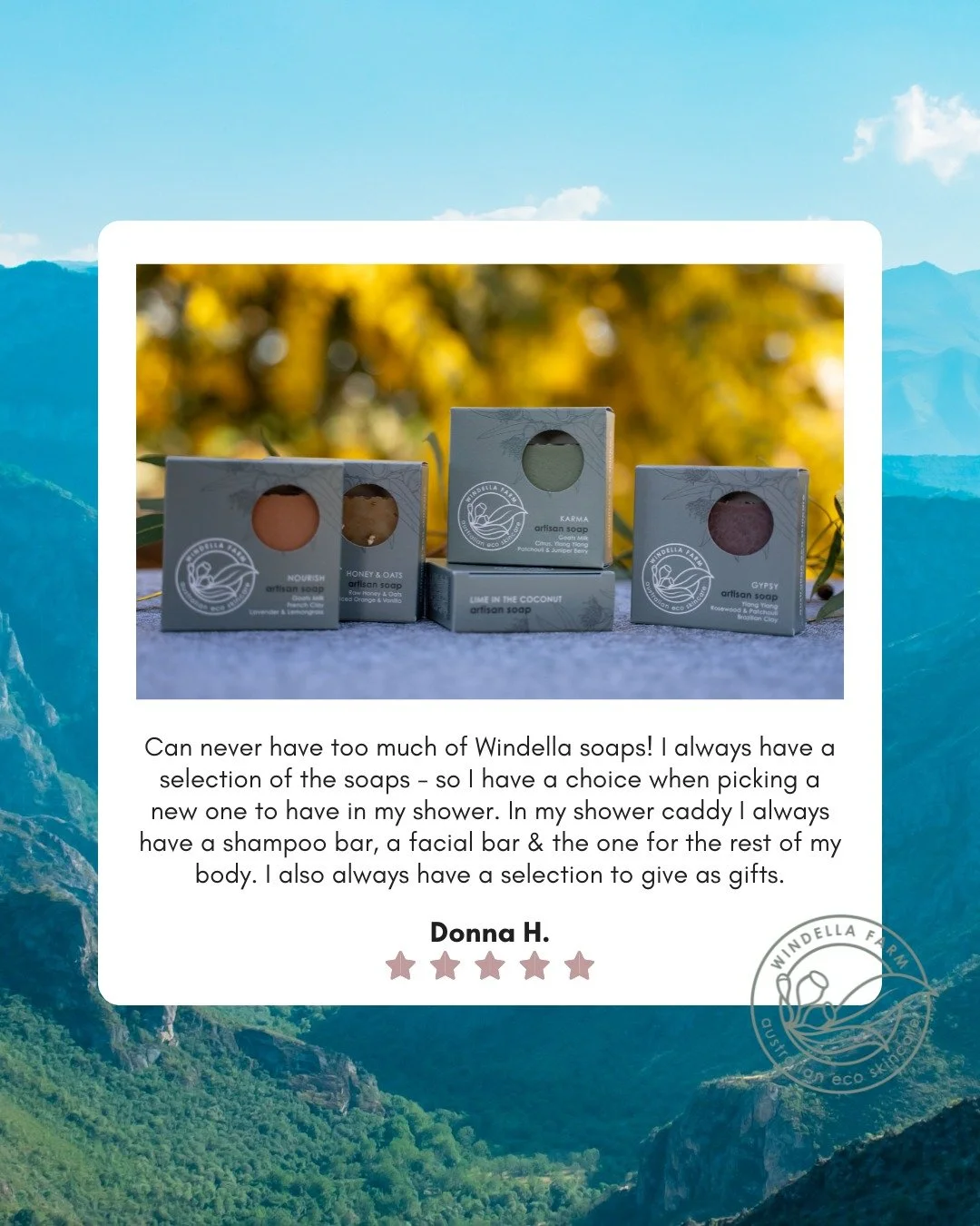 You can't go wrong with our 5 Soap Bundles 😍

#WindellaFarm #BotanicalBeauty #NaturalIngredients #SkinFood #GlowingSkinNaturally #EcoFriendlySkincare #HealthySkinJourney #SensitiveSkinFriendly #CleanBeautyAustralia #SustainableSkincare #AustralianMa