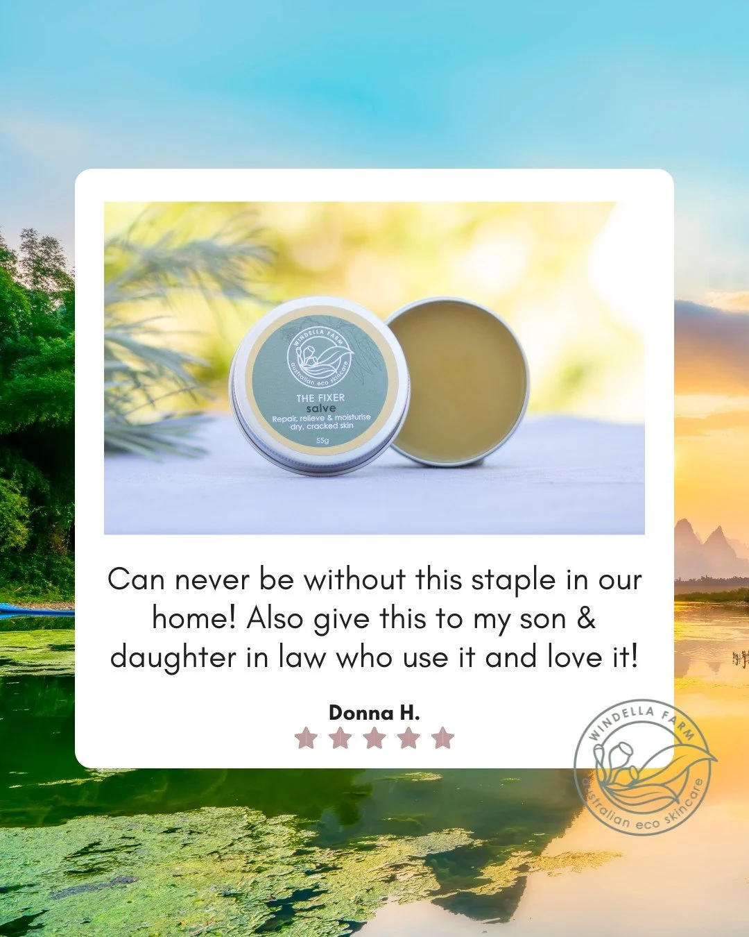Some products just become part of the family.
The Fixer Salve has earned its place as a household staple for so many, like Donna who says,
&ldquo;Can never be without this staple in our home! Also give this to my son &amp; daughter in law who use it 