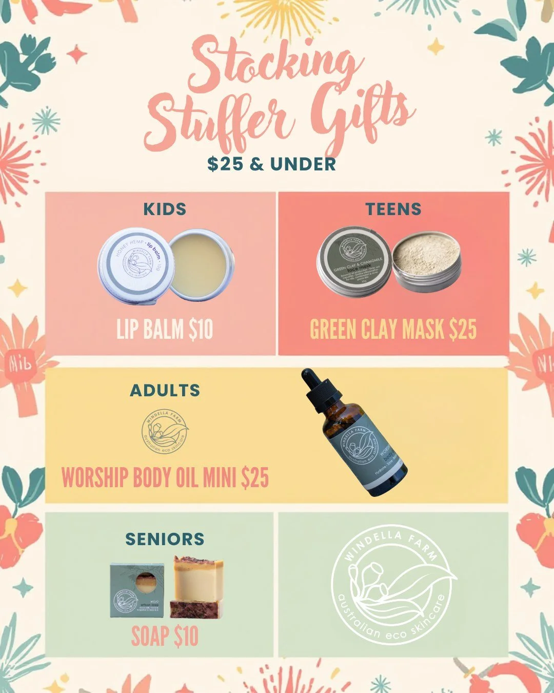 The perfect gifts don&rsquo;t need to break the bank.

If you&rsquo;re looking for thoughtful, natural stocking stuffers this Christmas, we&rsquo;ve made it easy with a few favourites &mdash; all $25 and under.

For the kids, our Lip Balms keep littl