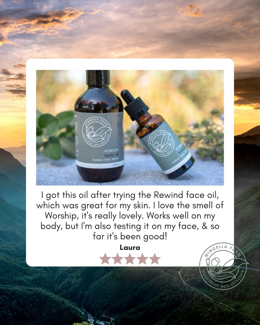 A lovely review for our Worship Body Oil.

Laura shared this sweet feedback with us:
&ldquo;I love the smell of Worship, it&rsquo;s really lovely. Works well on my body and I&rsquo;m also testing it on my face, and so far it&rsquo;s been good.&rdquo;