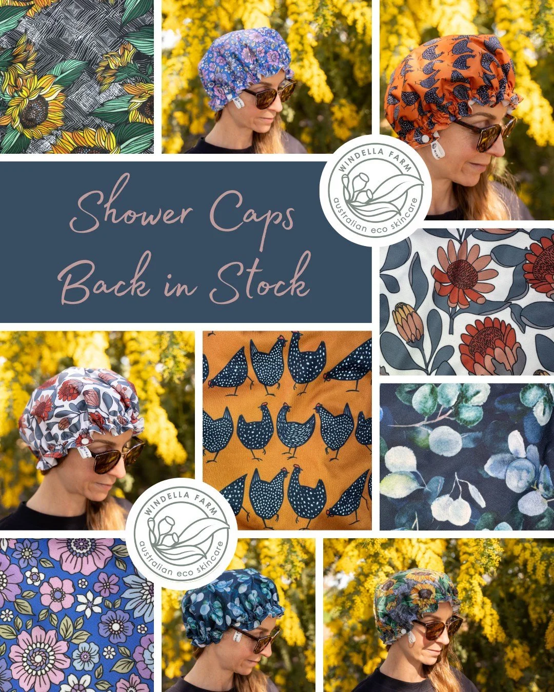 They&rsquo;re back.

Our much loved fabric shower caps have been restocked, with a fresh mix of beautiful prints to choose from. Perfect for keeping your hair dry between washes, stretching out your blow wave, or just adding a bit of joy to an everyd
