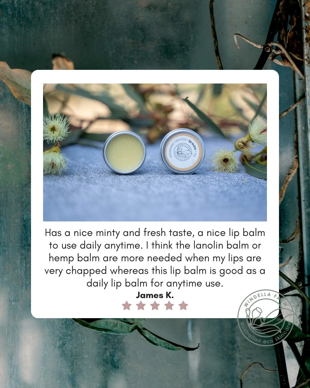When it comes to daily lip care, James has found his perfect match.

Our Spearmint Orange Lip Balm is designed for those moments when you want a fresh, minty pick-me-up that keeps your lips soft and hydrated throughout the day. It is simple, effectiv