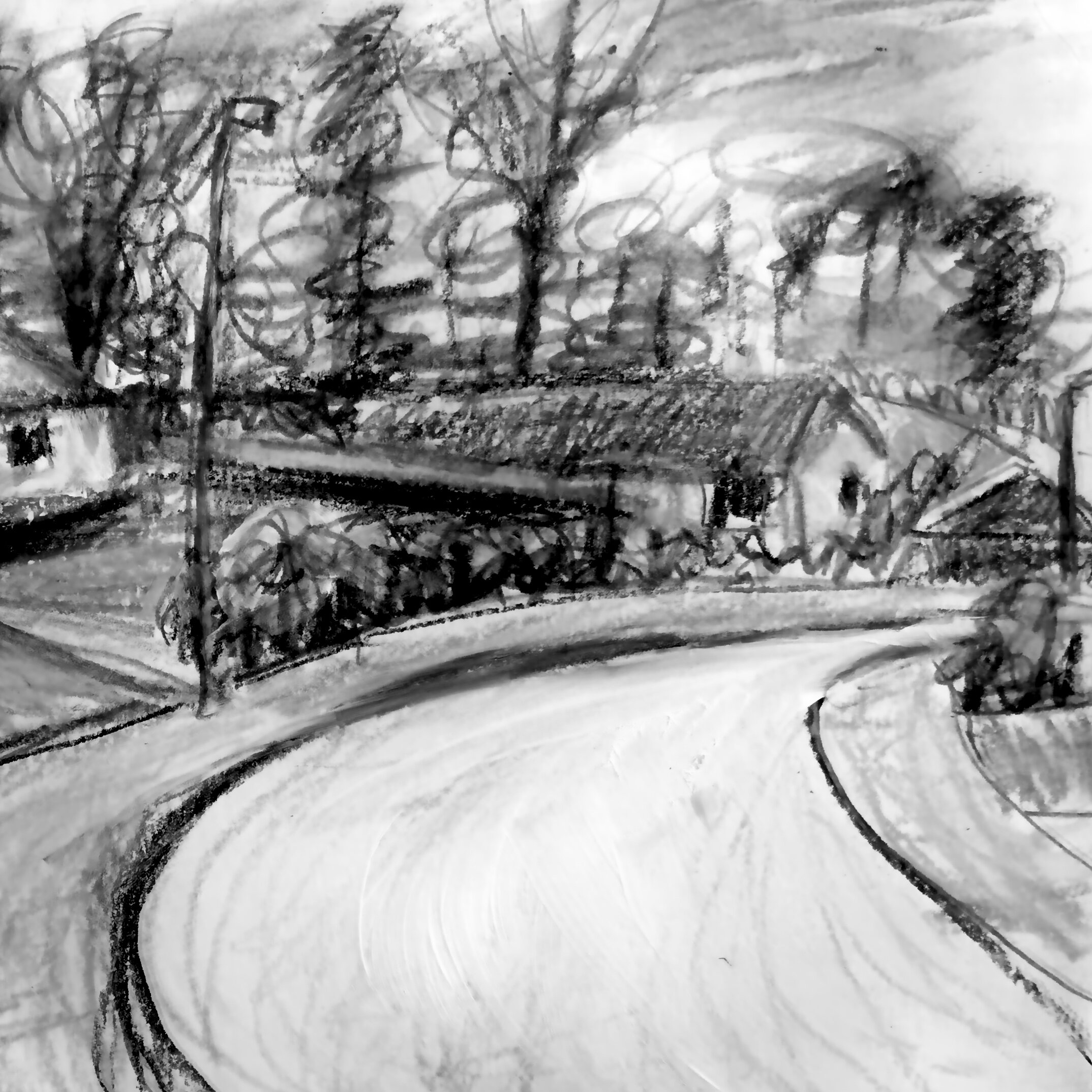 My Street - pencil and charcoal drawing on paper