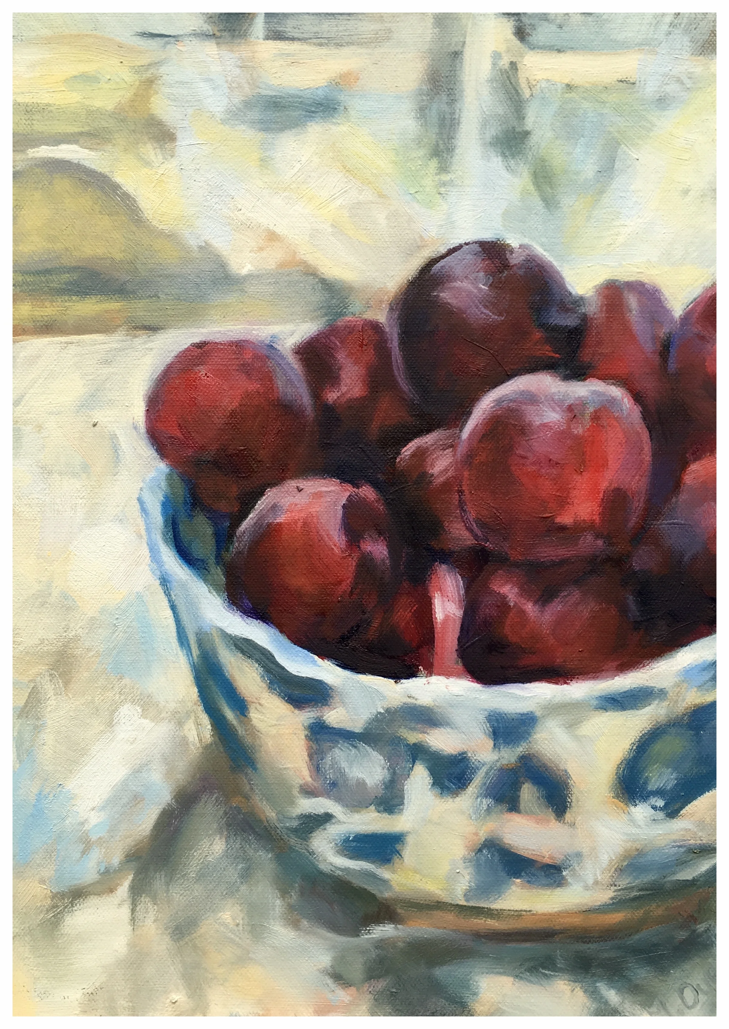 Plums in a blue bowl