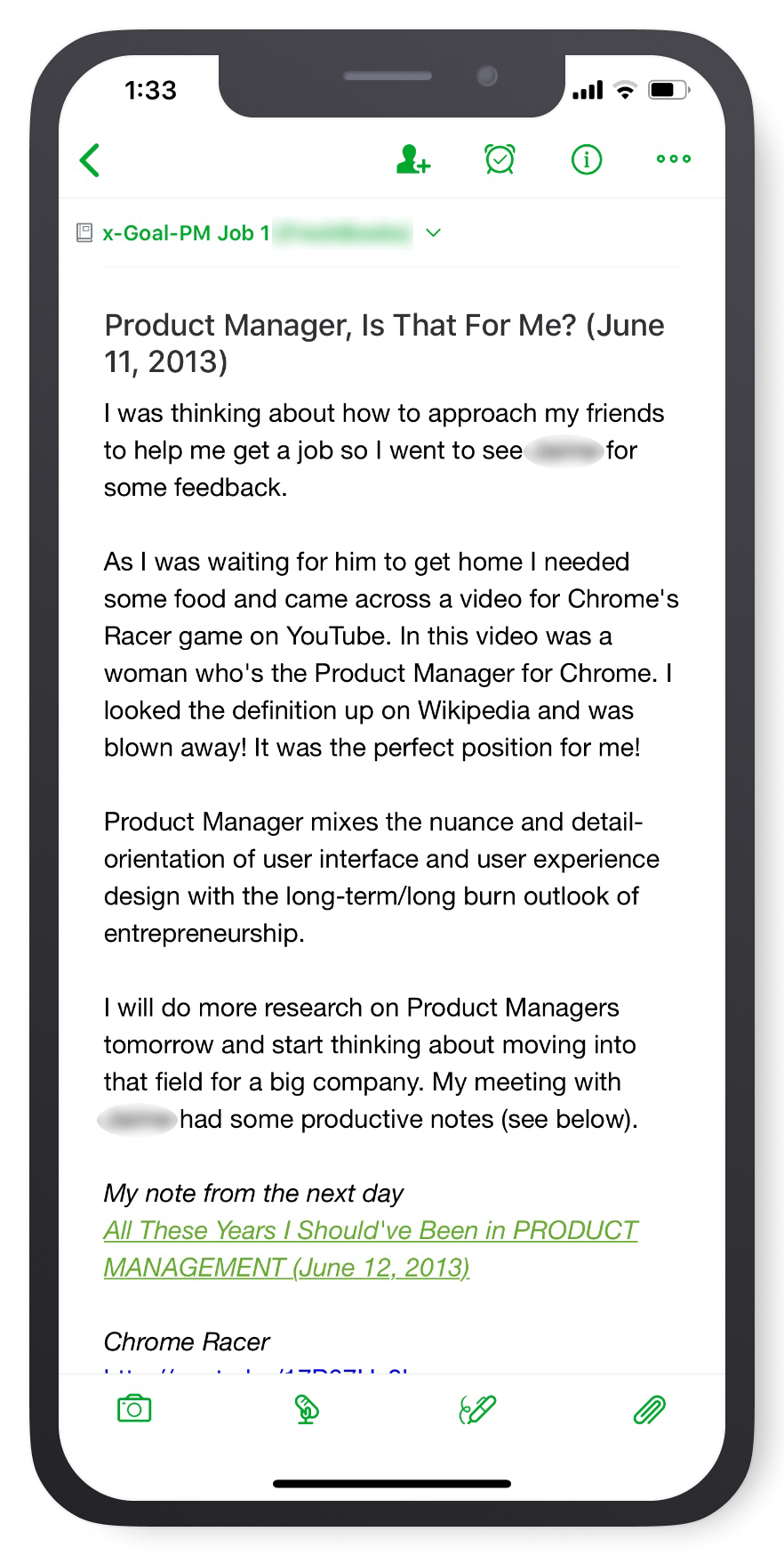 The note I wrote the first day I found out about product management.