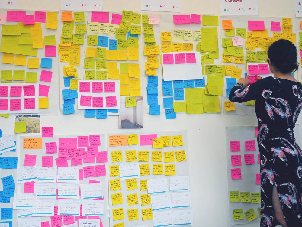 Team member putting post it notes up. Links to Thames Valley Housing Association project .jpg