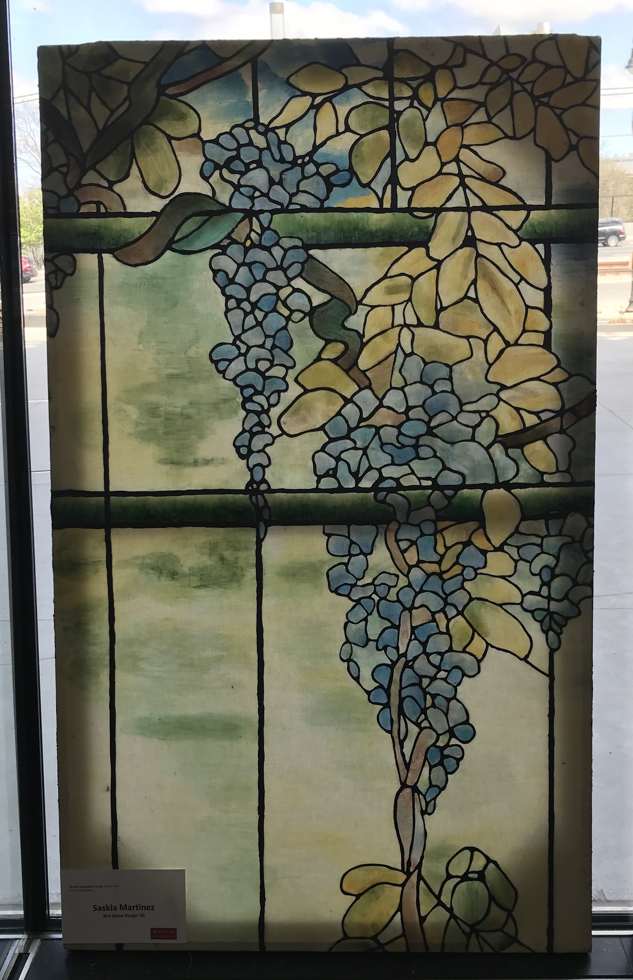  Stained Glass Project, Boston University, 2019. 3’ by 5’ soft cover muslin flat, with Crystal Gel  Original: Louis Comfort Tiffany 