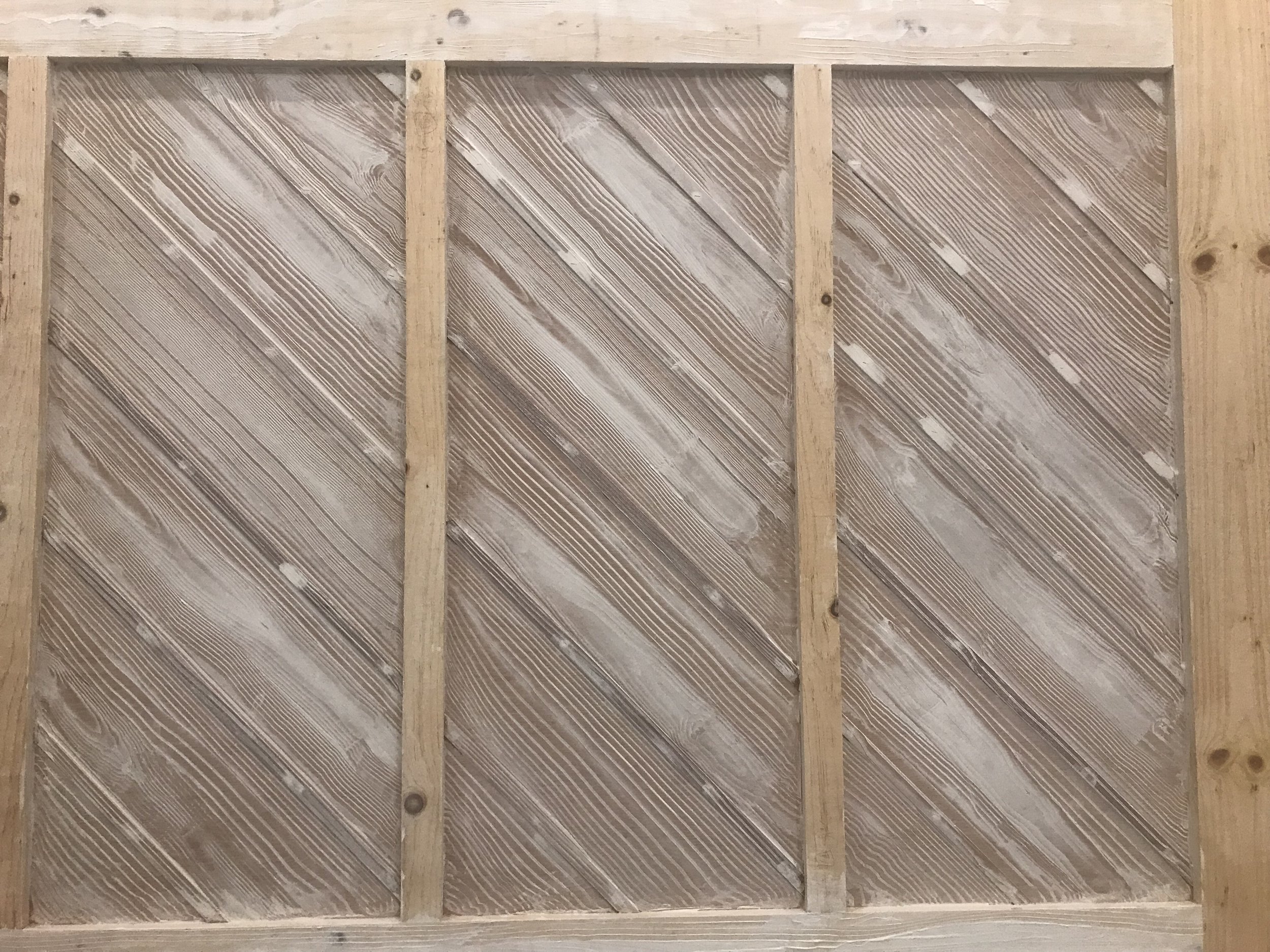  In progress: jaxsan texture for faux wood on soup kitchen sliding doors 