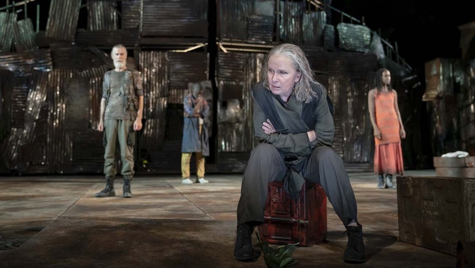   Coriolanus : textured and painted rusted floor panels and corrugated metal sheets 