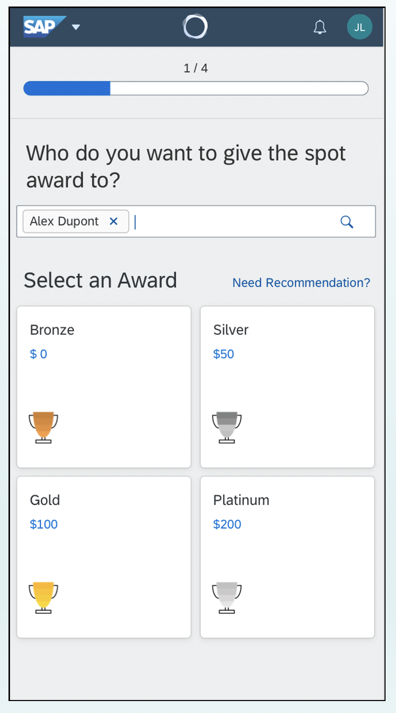 User selected award level