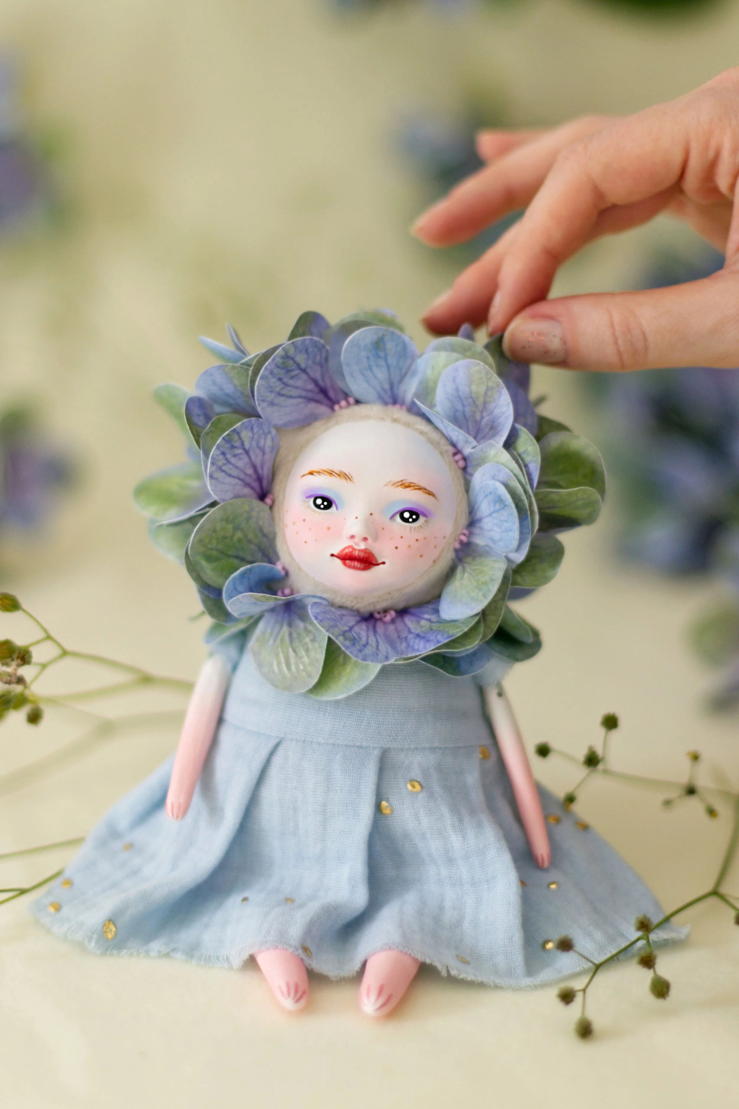 Hydrangea Flower Art Doll