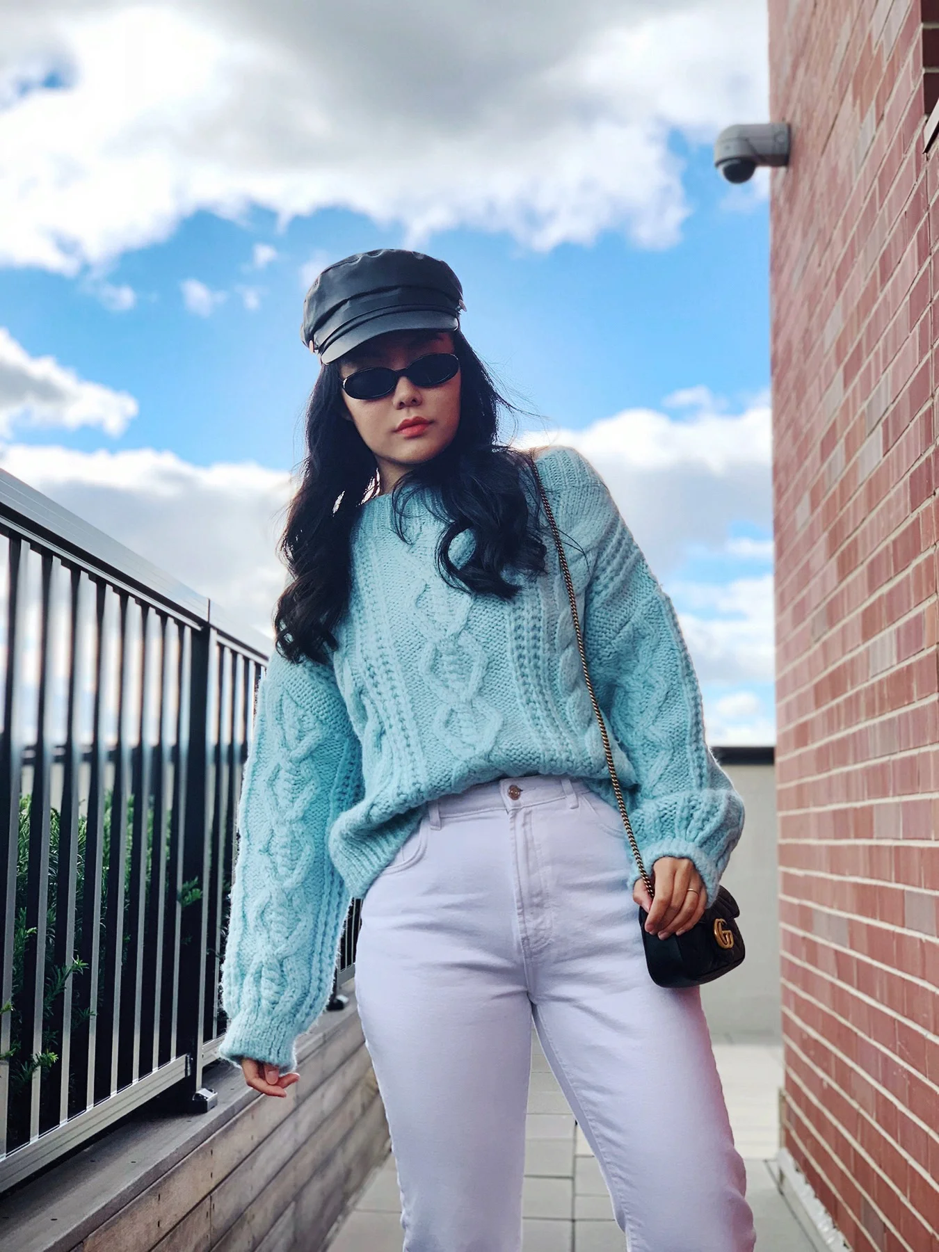 teal sweater outfit