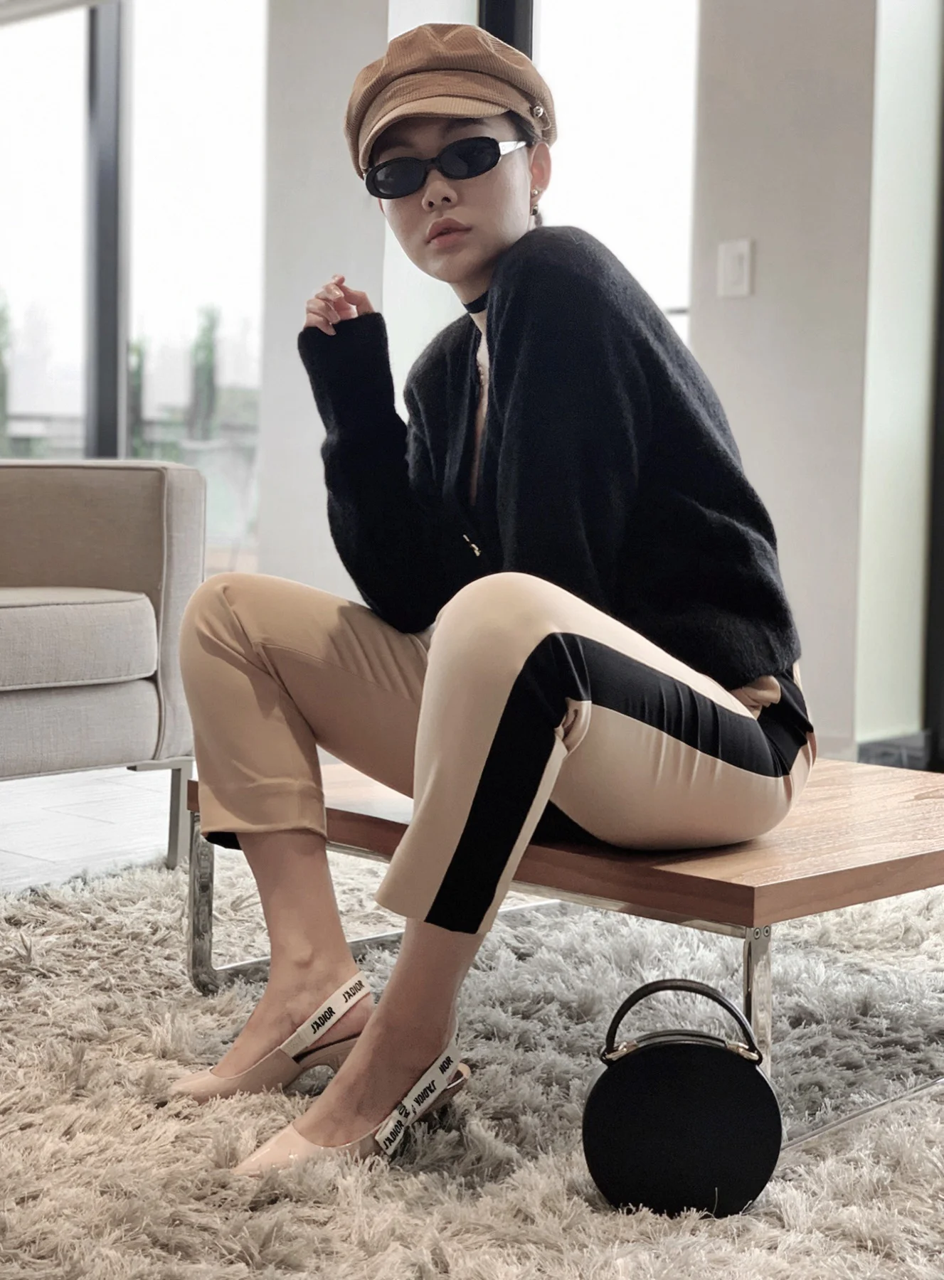 beige and black outfit