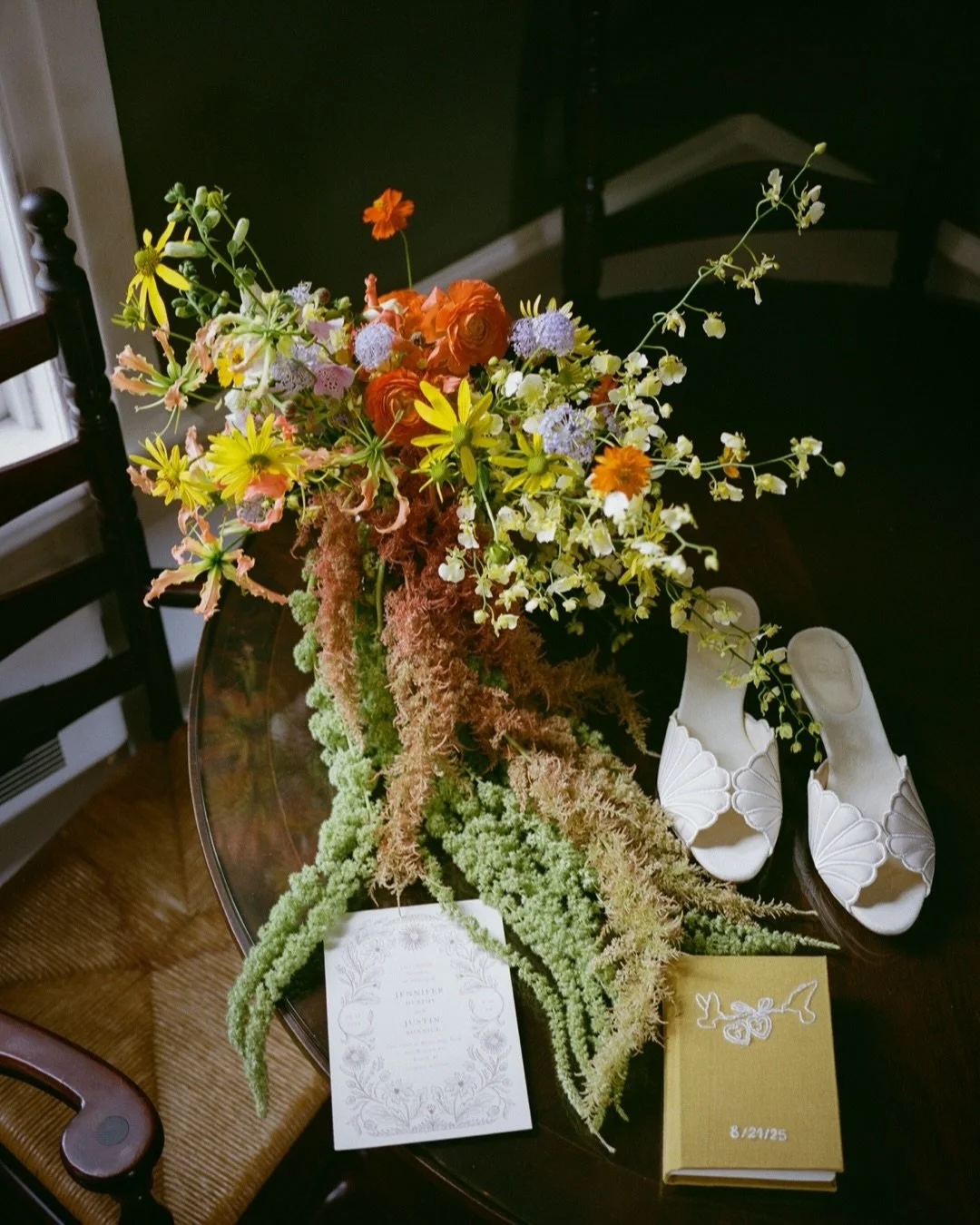 Day to night floral details on film from Jen and Justin&rsquo;s summer wedding here in Rhode Island.

Florals: @__shadestudio 
Venue &amp; Catering: @mounthopefarmbymorins 
Dress: @lovebird_bride 
Rentals: @peakeventservices