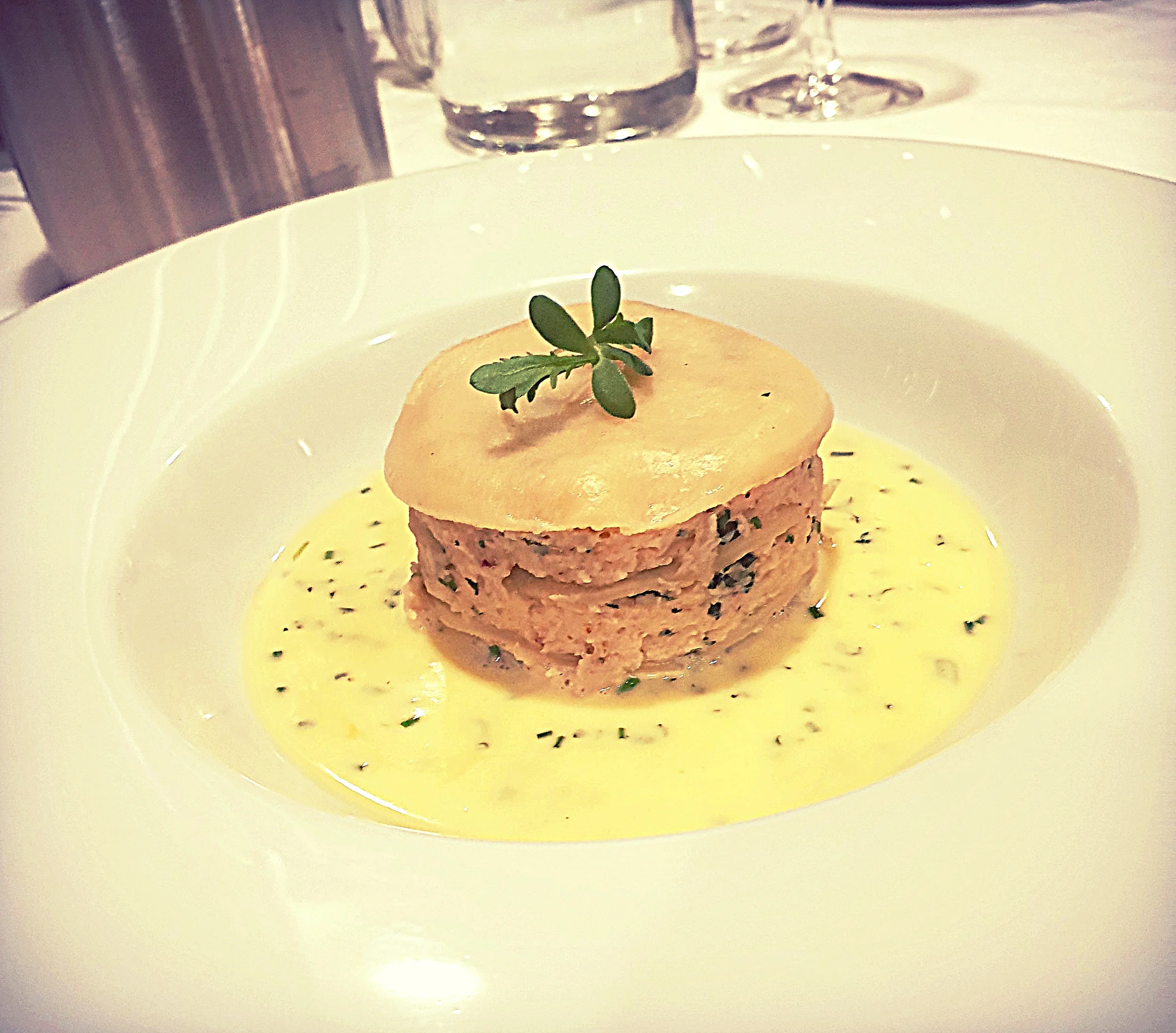 Crab lasagne with tarragon beurre blanc sauce