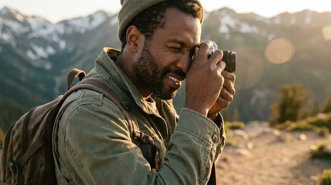 Traveler hiking scenic trail at Alaska Atmos Rewards destination