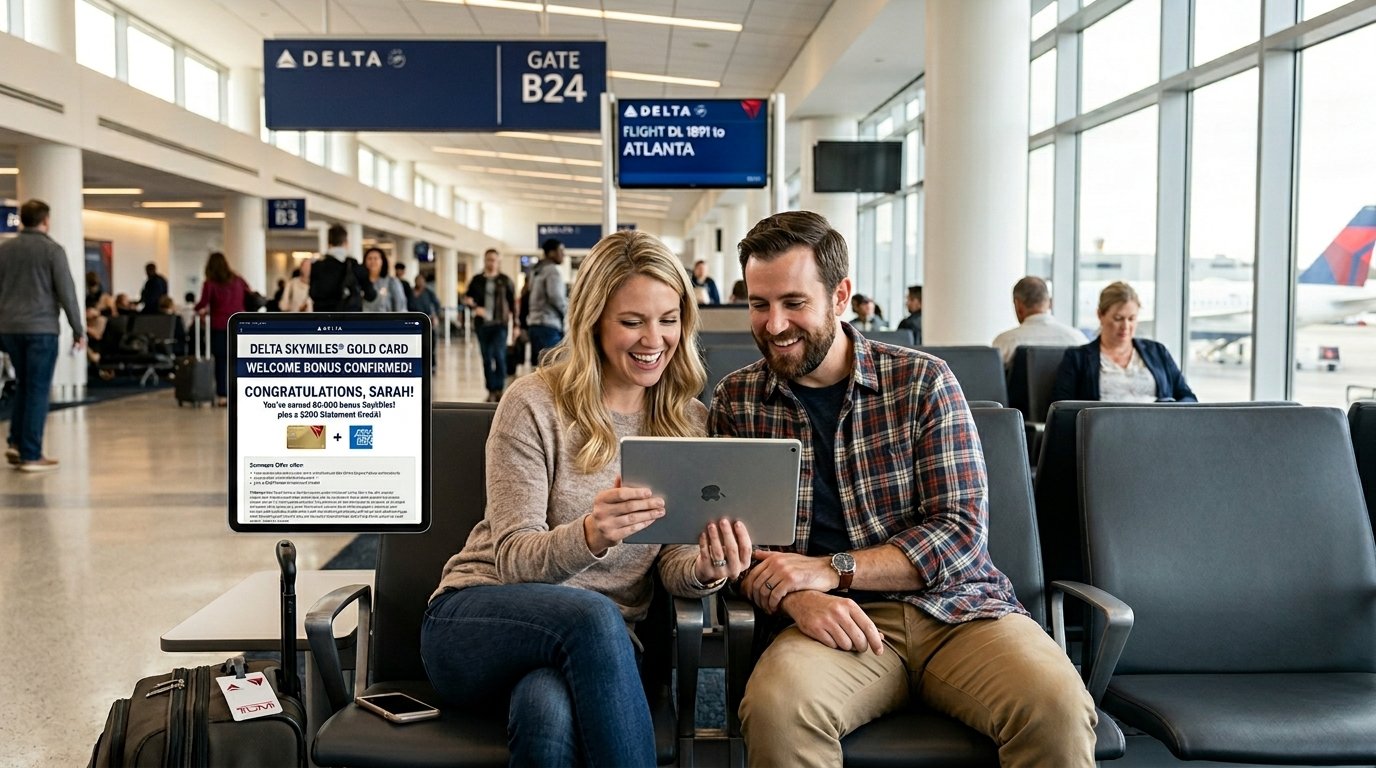 Delta SkyMiles Gold American Express Card 2026 welcome bonus up to 80,000 SkyMiles first-year value math