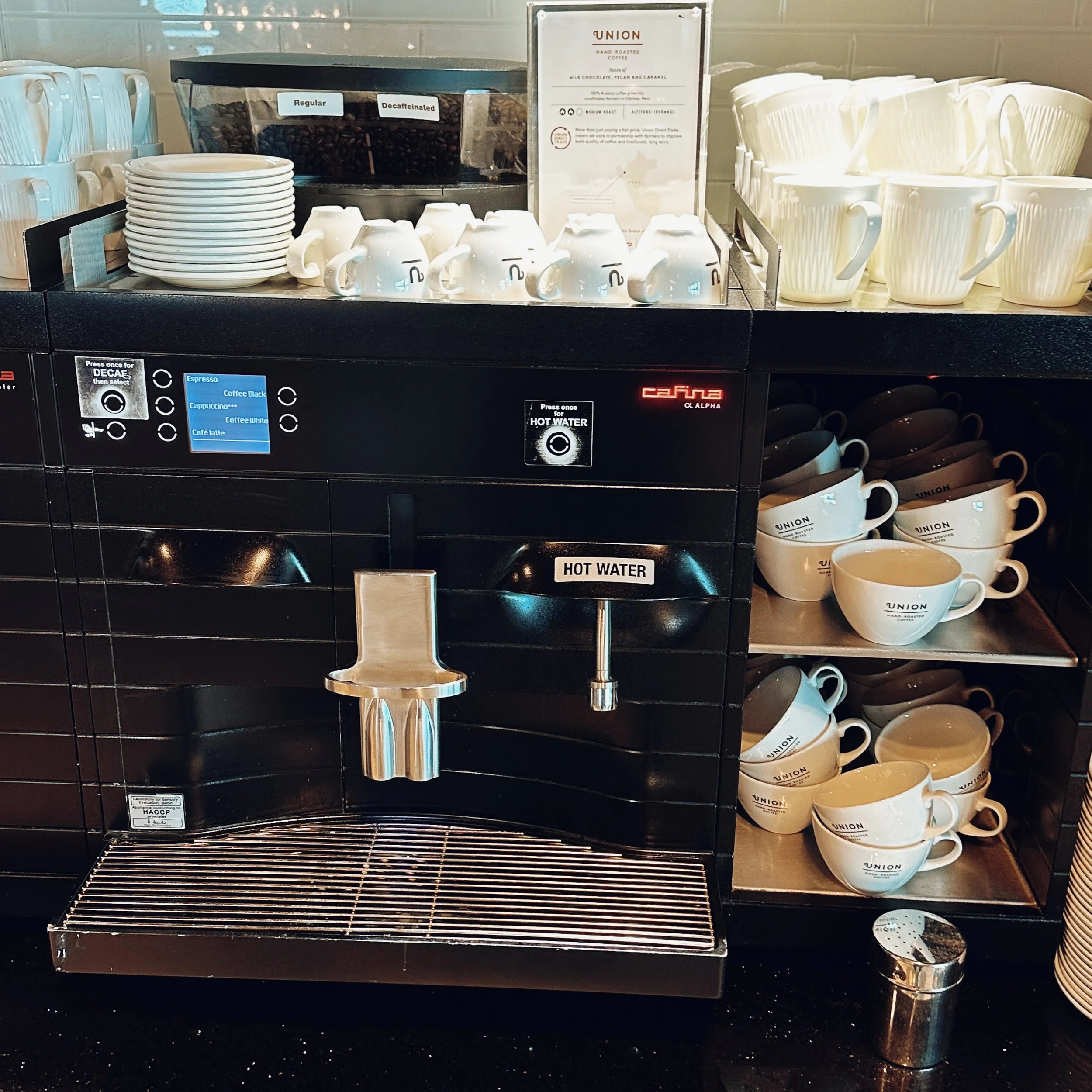 Coffee at the British Airways Club Lounge at Gatwick