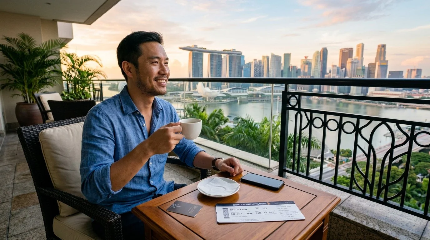 Traveler enjoying luxury Regent hotel suite after Chase 70% transfer bonus to IHG One Rewards April 2026