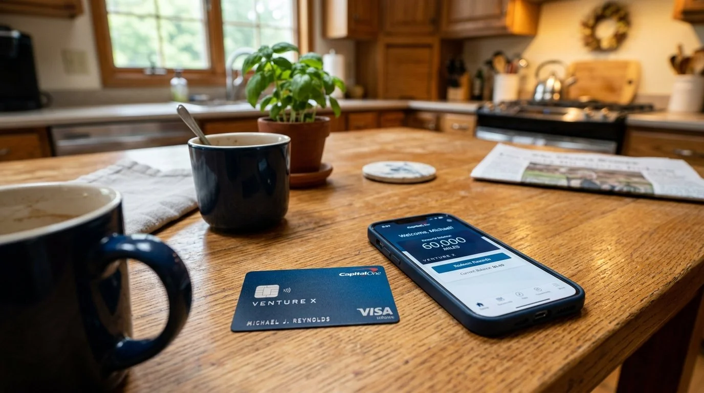 Capital One Venture X card on the desk