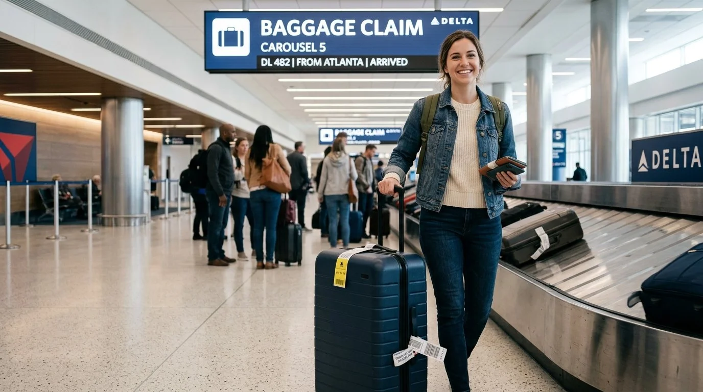 Delta SkyMiles Gold American Express Card 2026 free first checked bag benefit for cardholder + 8 companions