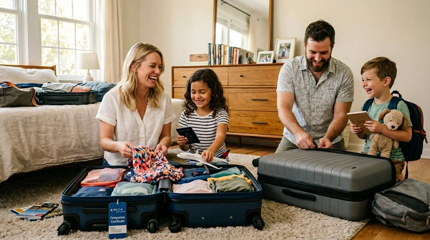 Family starting the 2026 Delta SkyMiles benefits action plan at home