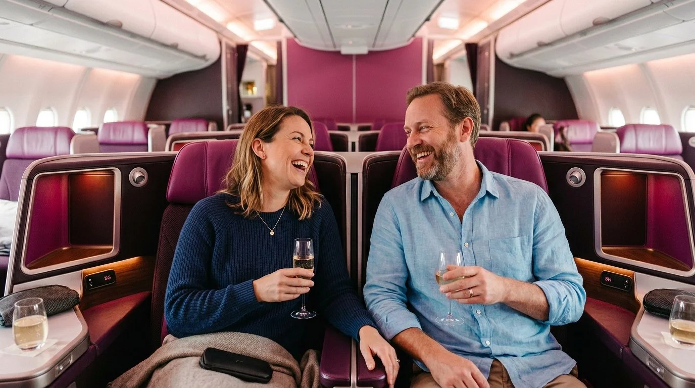 Family enjoying Virgin Atlantic Upper Class after Citi ThankYou 30% transfer bonus April 2026