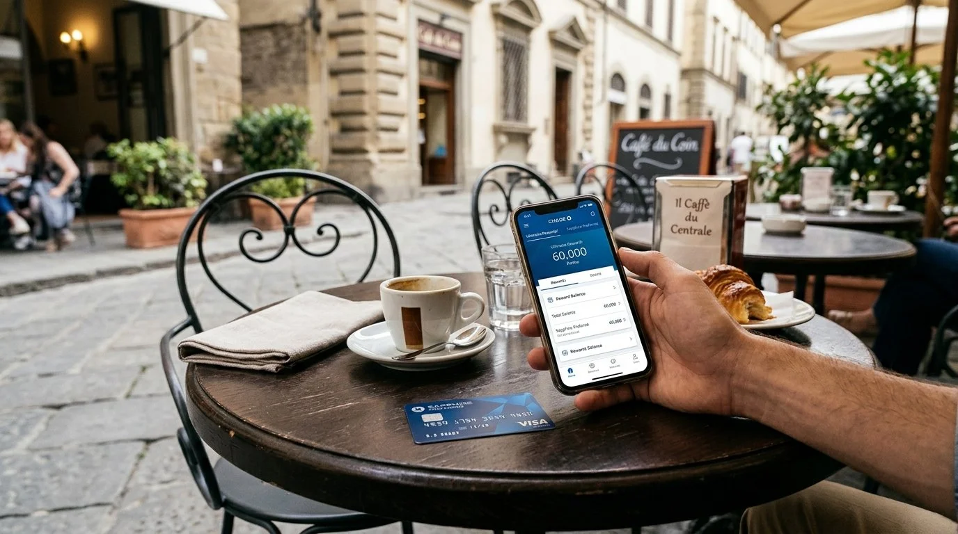 Chase Sapphire Preferred on table at a cafe