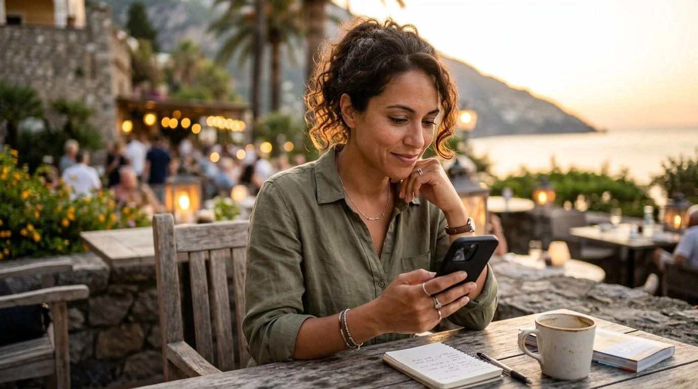 Traveler executing Marriott Bonvoy 2026 action plan for maximum value during peaceful evening resort planning moment