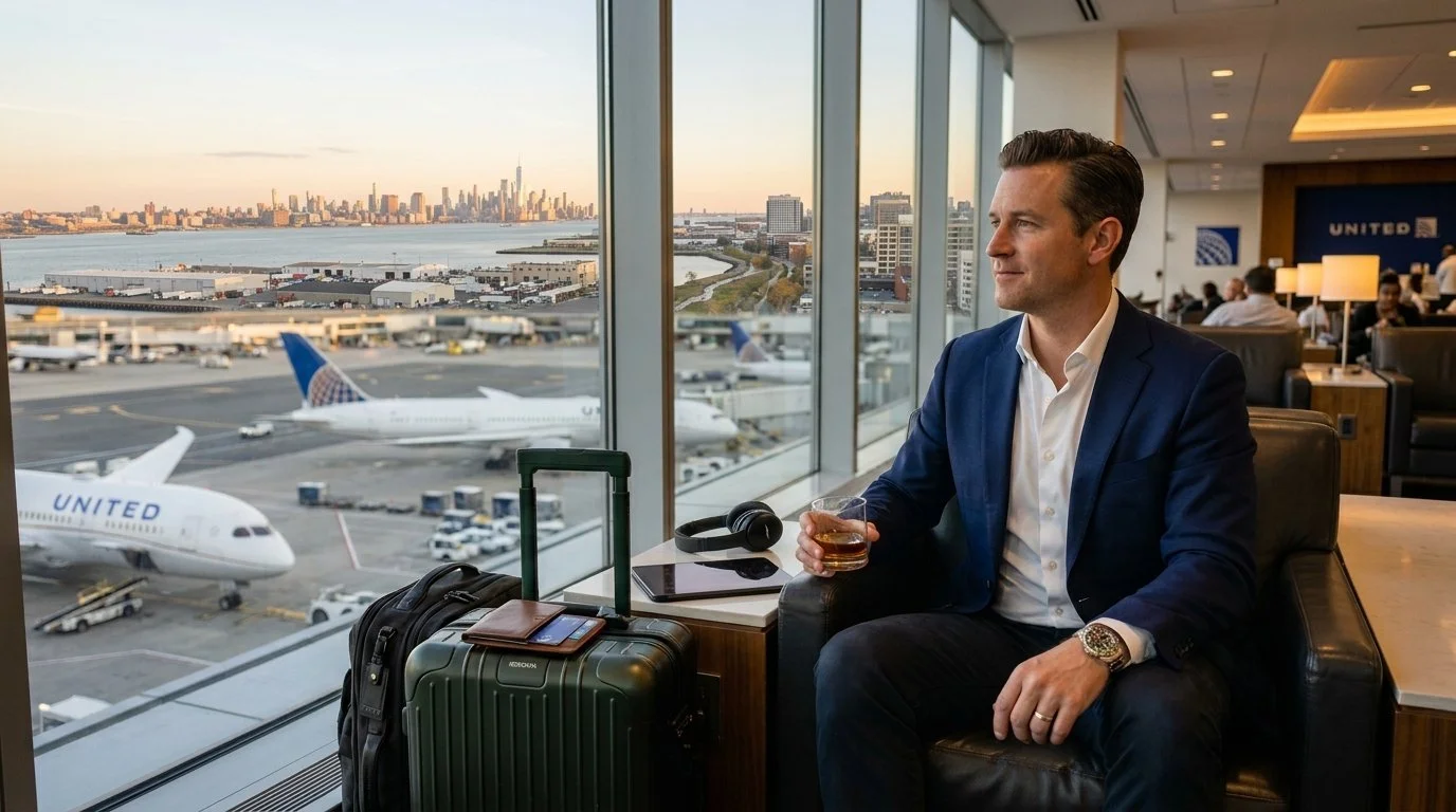 Business traveler enjoying United Club access with United Club Card – MileagePlus benefits 2026