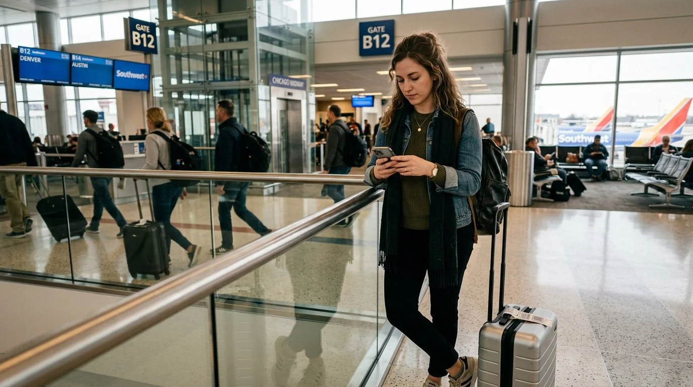 Solo traveler comparing Southwest Rapid Rewards vs Delta and United 2026