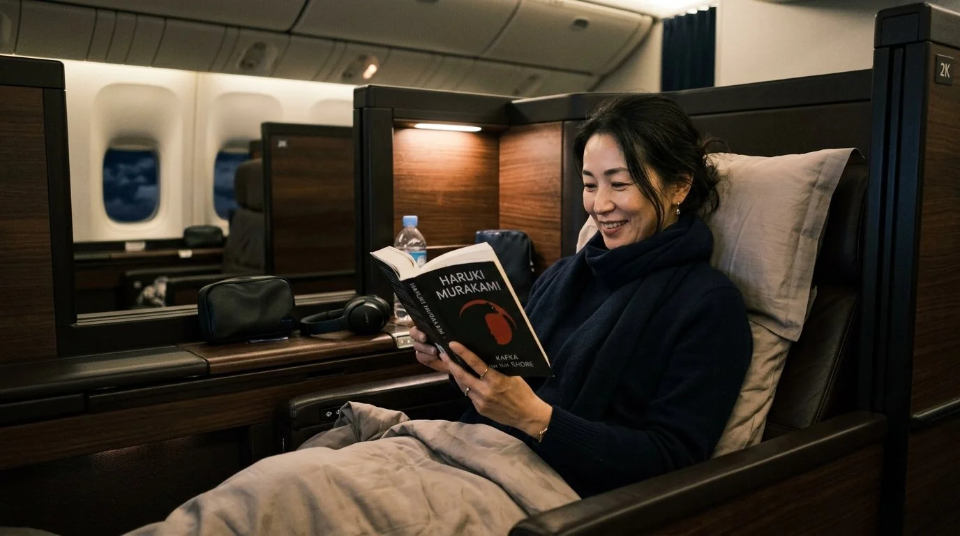 Traveler experiencing ANA First Class redemption powered by Chase 20% transfer bonus to Aeroplan April 2026