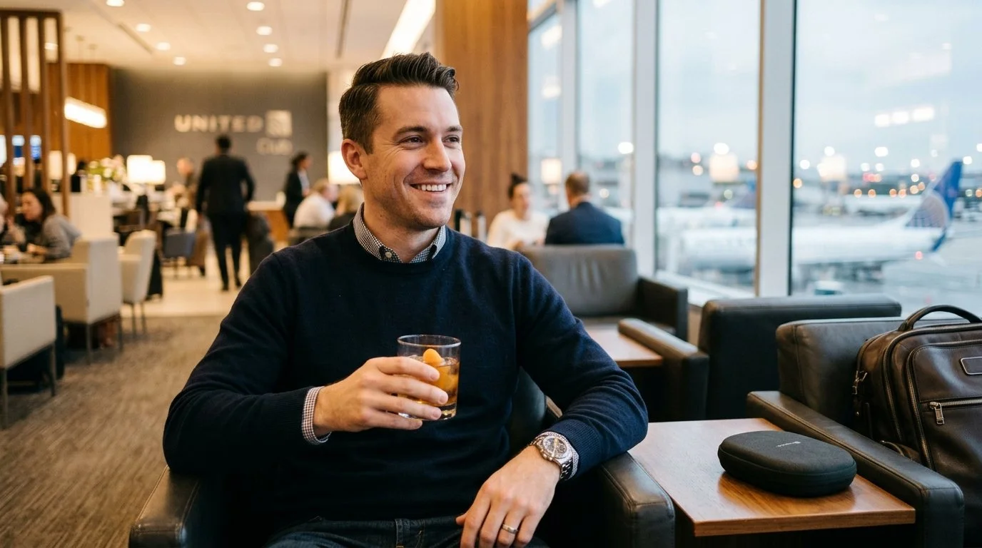 United Club Infinite Card 2026 Review – solo traveler enjoying unlimited United Club lounge access