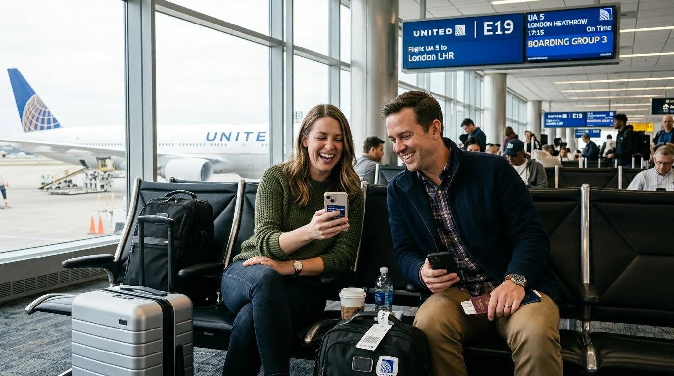 Couple using new 2026 automatic award discounts on United MileagePlus