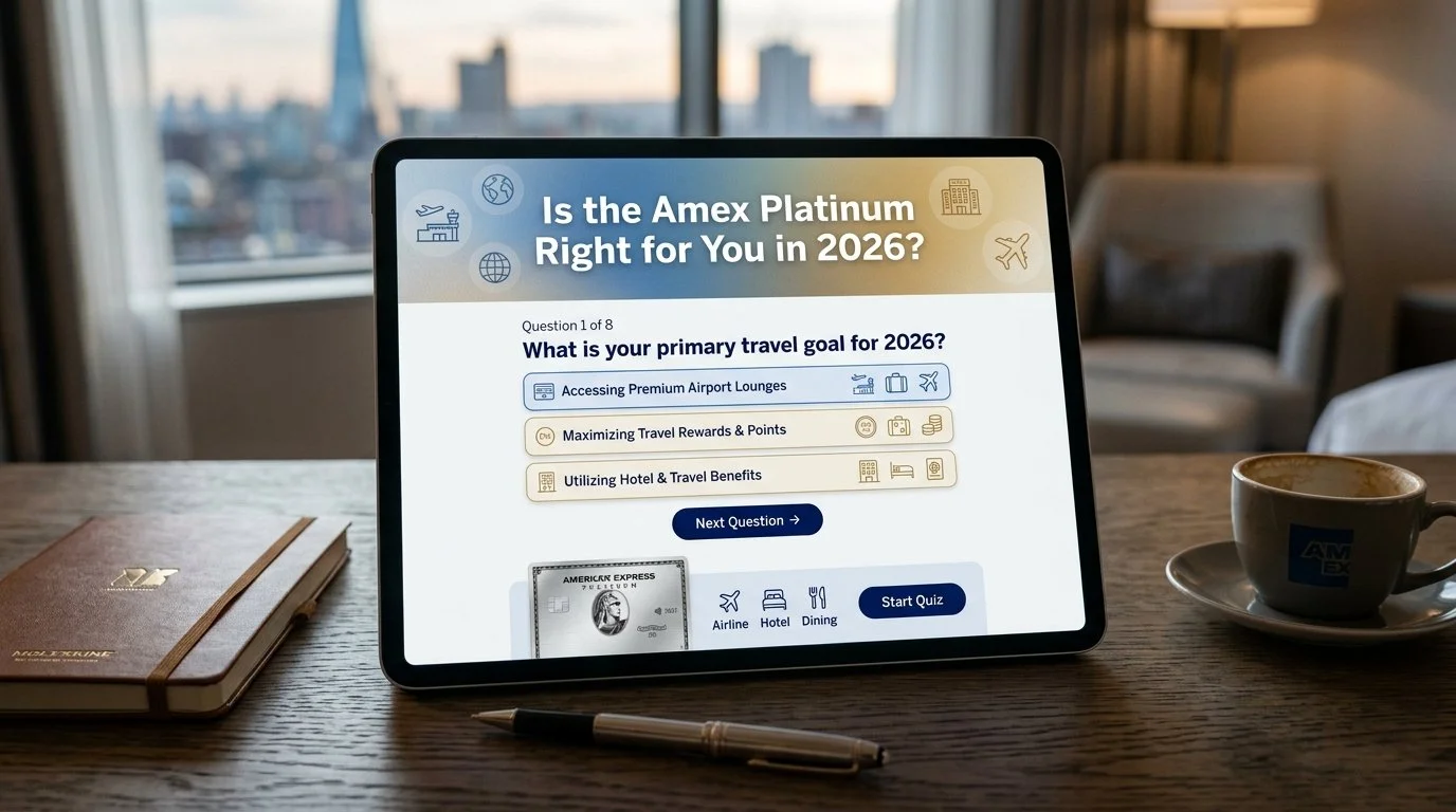 tablet showing quiz is the amex platinum right for you in 2026