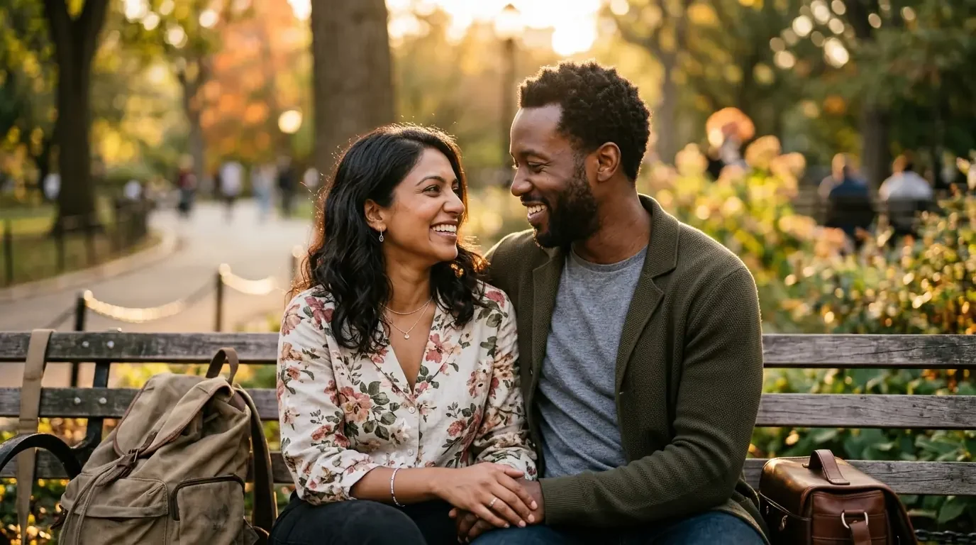 Couple enjoying peaceful moment after successful premium card travel experience