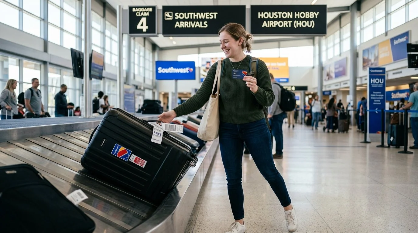 Solo traveler using Southwest Rapid Rewards free checked bag perk 2026