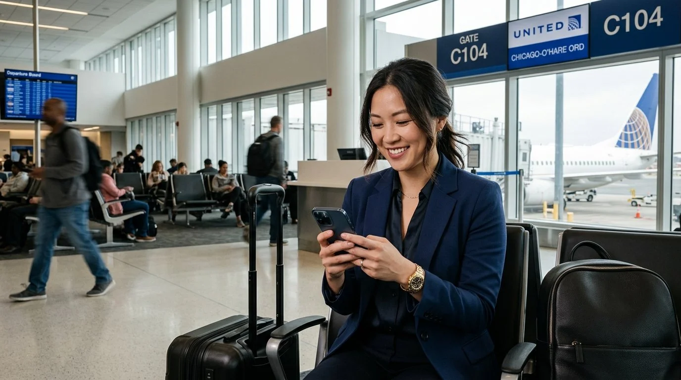 Solo business traveler using United MileagePlus upgrades and lounge access 2026