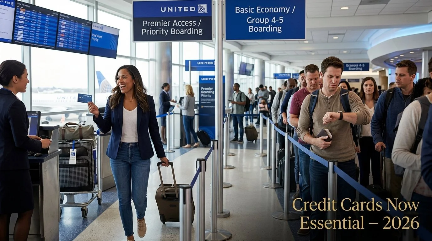 Airlines making credit cards essential 2026 United Delta American earning changes