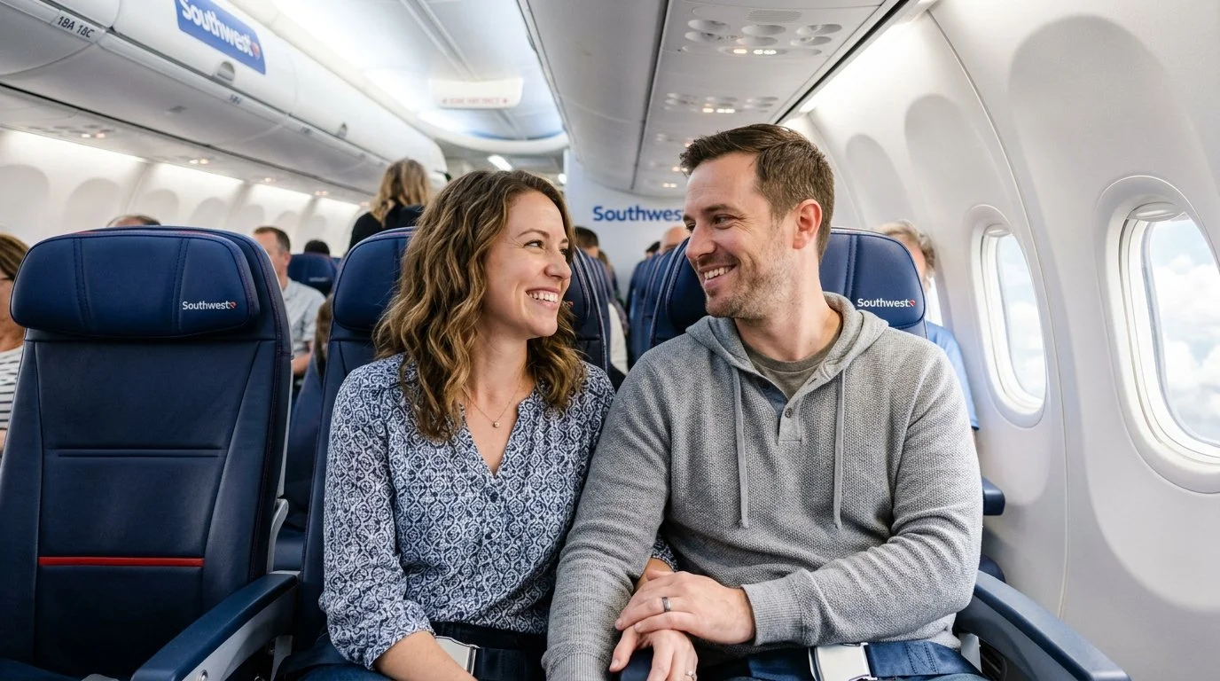 Best Southwest Airlines credit cards 2026 comparison – solo traveler on Southwest flight with Companion Pass perks