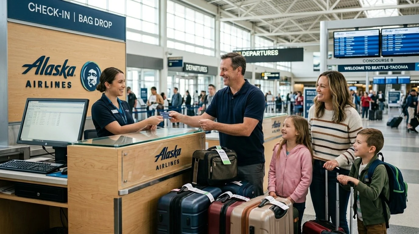 Free checked bags for cardholder + up to 6 guests on Alaska Airlines