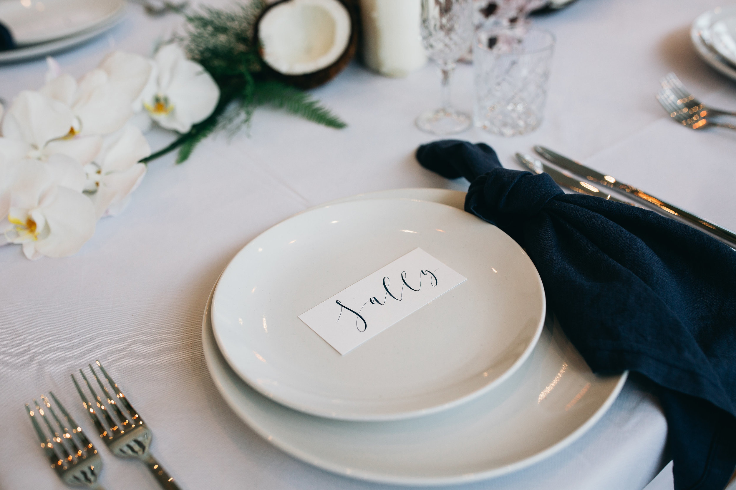 Place card – white with navy