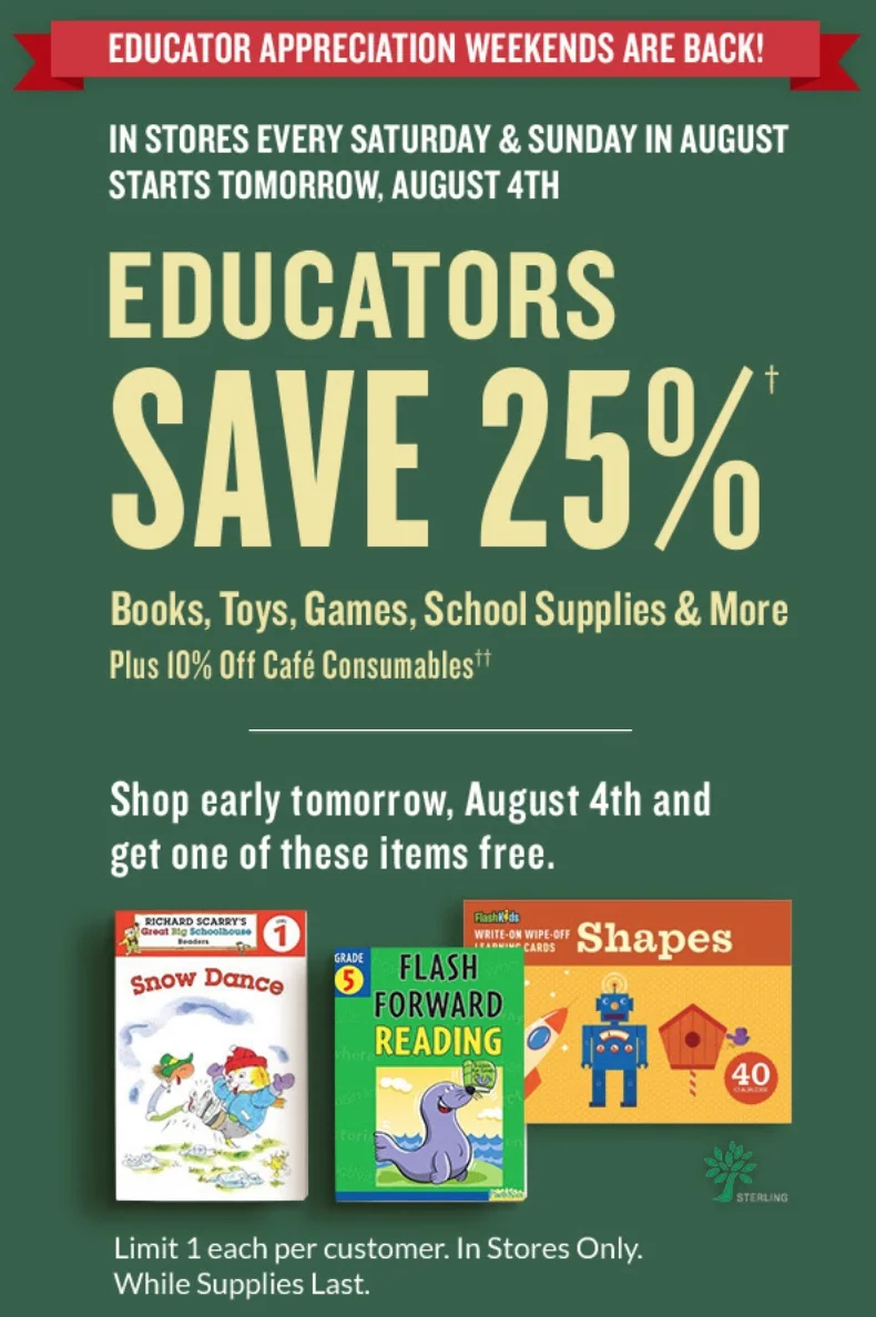 Barnes and Noble Educator Appreciation Weekends