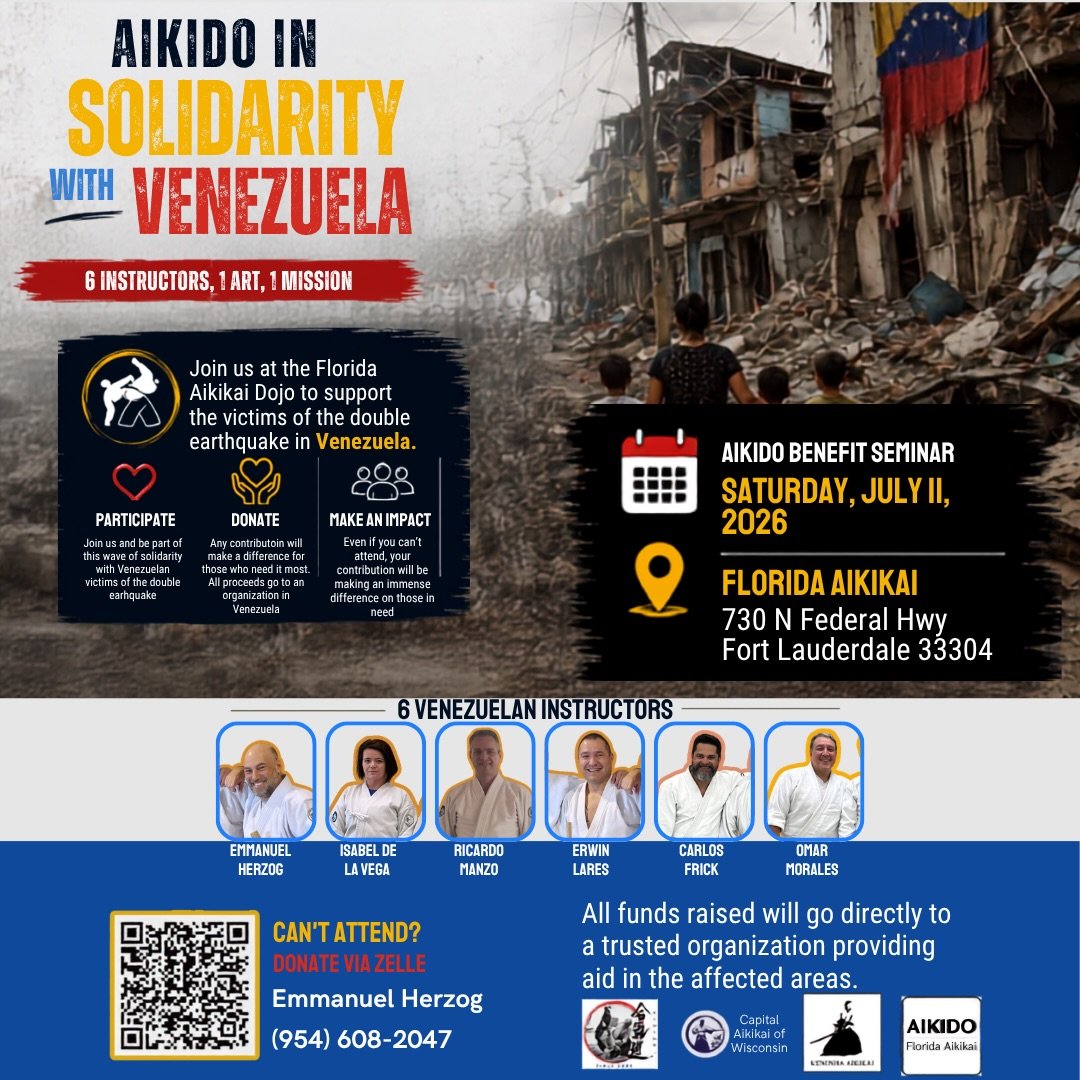 We&rsquo;re just a couple days away from getting together at @floridaaikikai to contribute to a great cause!
Even if you can&rsquo;t join us on the May, you can still make a difference by donating to the Venezuelan relief found raising via Zelle.
Tha