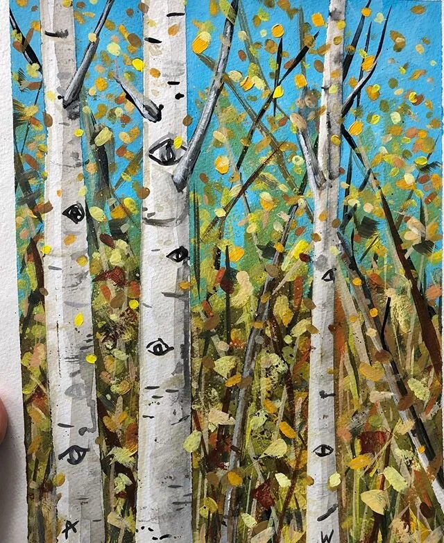 &ldquo;It was windy&rdquo; 9 x 12&rdquo; a new gouache painting. I am working on a serious of paintings of my favorite places that are here and there. They will be available later this summer on my website. ✌️🙂🍃#artistsoninstagram #gouache #aspen #