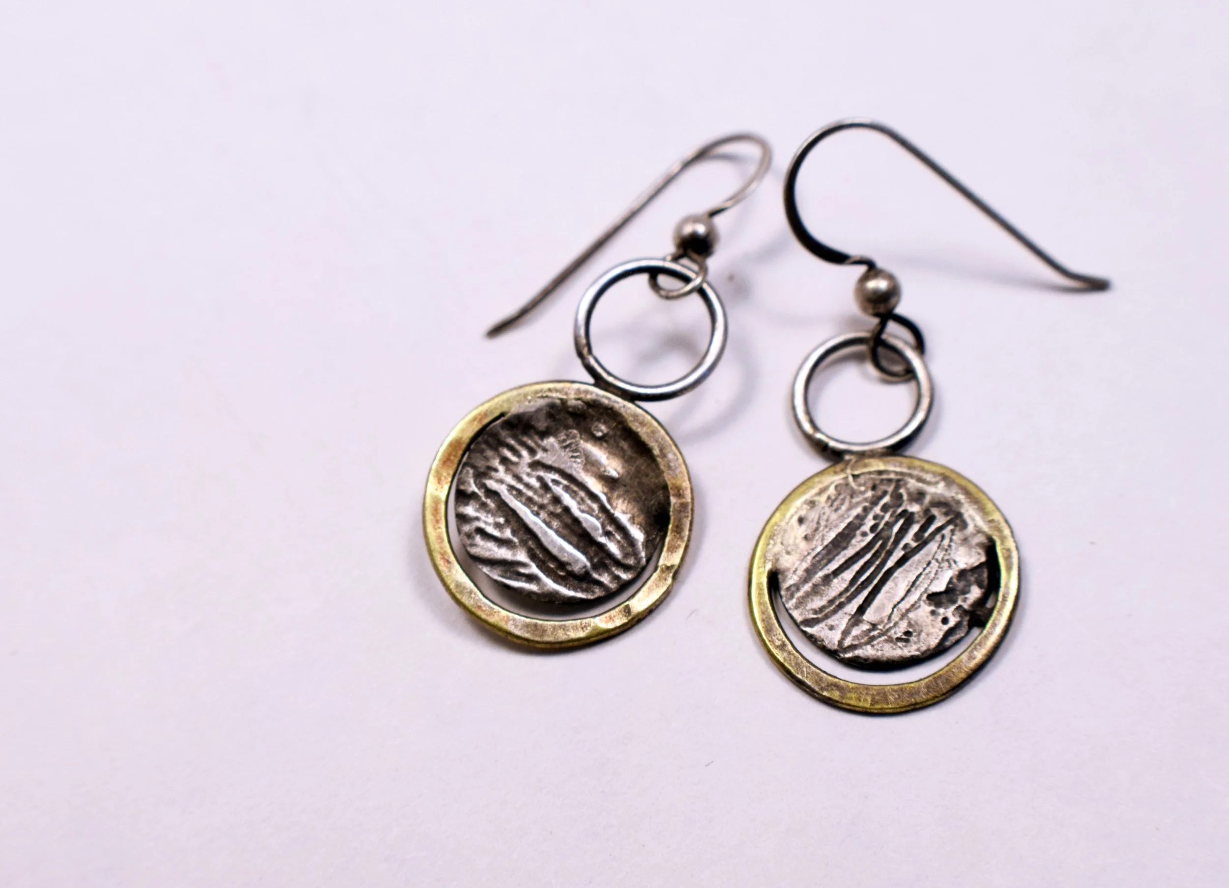 Etched Silver and Brass Earrings